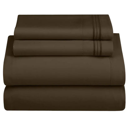 ☁️ 4‑Piece Plain Bed Sheet Set, 16" Deep Pocket, Oeko‑TEX Certified Ultra‑Soft Hotel Bedding, Embroidered Pillowcases, Moisture‑Wicking Easy‑Care
