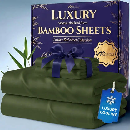 🌿 4/6 PCS Bamboo Cooling Sheet Set, Extra Deep Pocket, Ultra‑Soft Wrinkle‑Free Luxury Bedding for Adults & Kids
