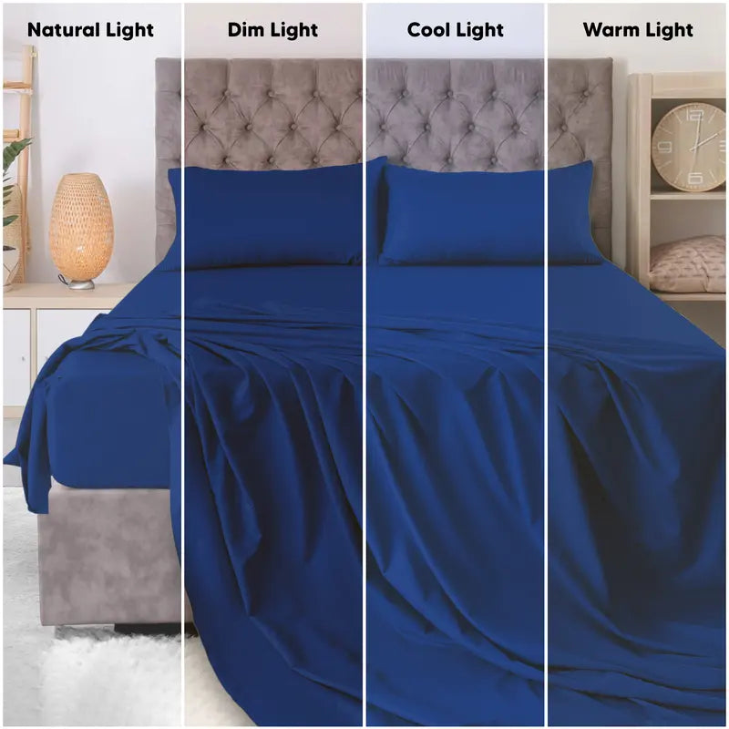 ☁️ 4‑Piece Plain Bed Sheet Set, 16" Deep Pocket, Oeko‑TEX Certified Ultra‑Soft Hotel Bedding, Embroidered Pillowcases, Moisture‑Wicking Easy‑Care